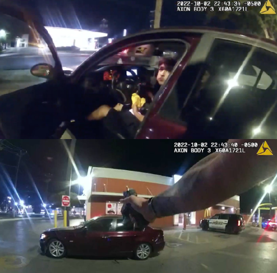 Moment San Anthonio officer shot at teenagers eating McDonald
