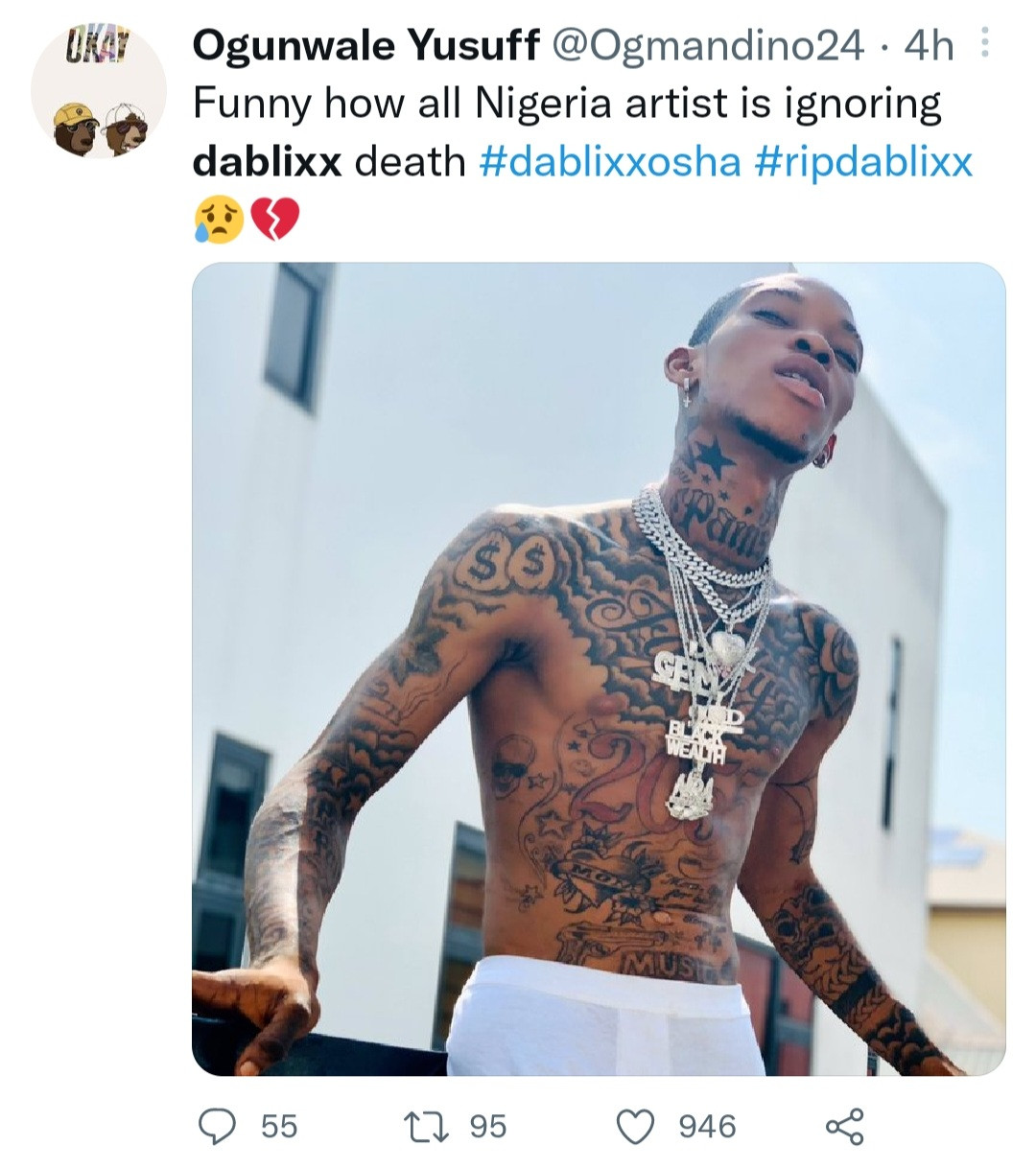 Nigerian rapper, Dablixx Osha dies after releasing song where he said his mother dreamt he died