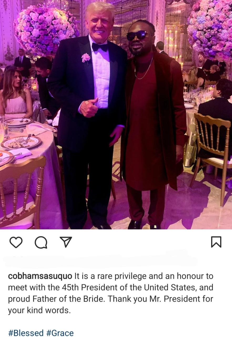Cobham Asuquo calls Donald Trump "Mr President" as he thanks him for his "kind words"