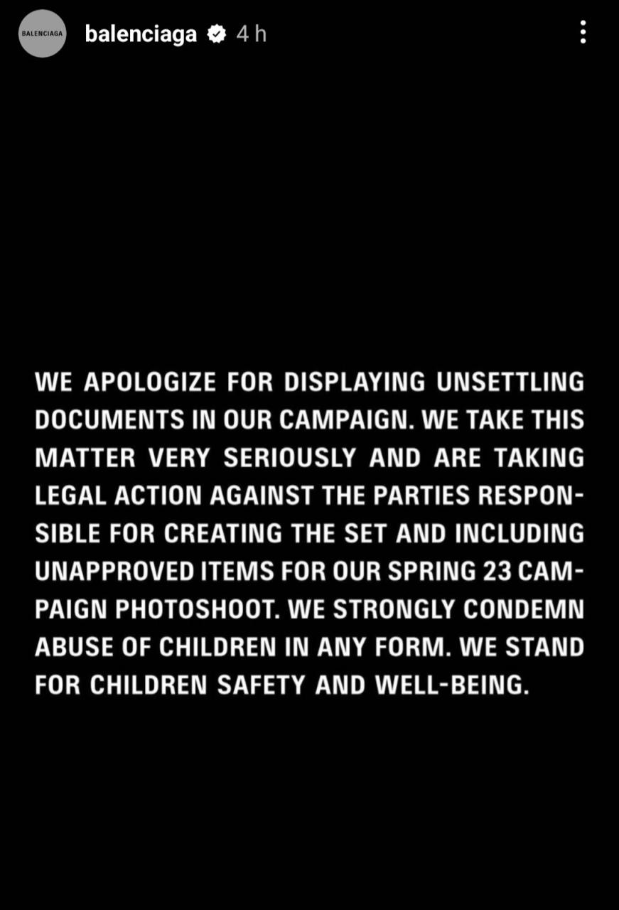 "We strongly condemn abuse of children in any form" Balenciaga apologises after accusations it sexualised children in ads