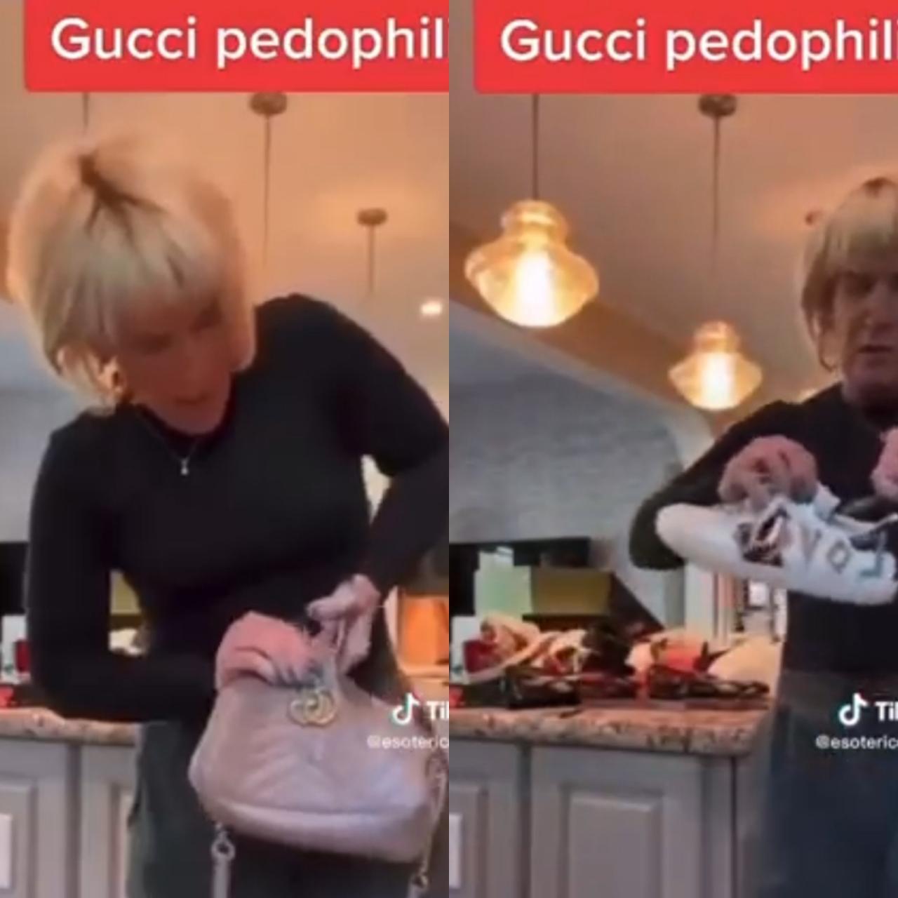 Woman destroys her entire Gucci collection over pedophilia accusation (video)