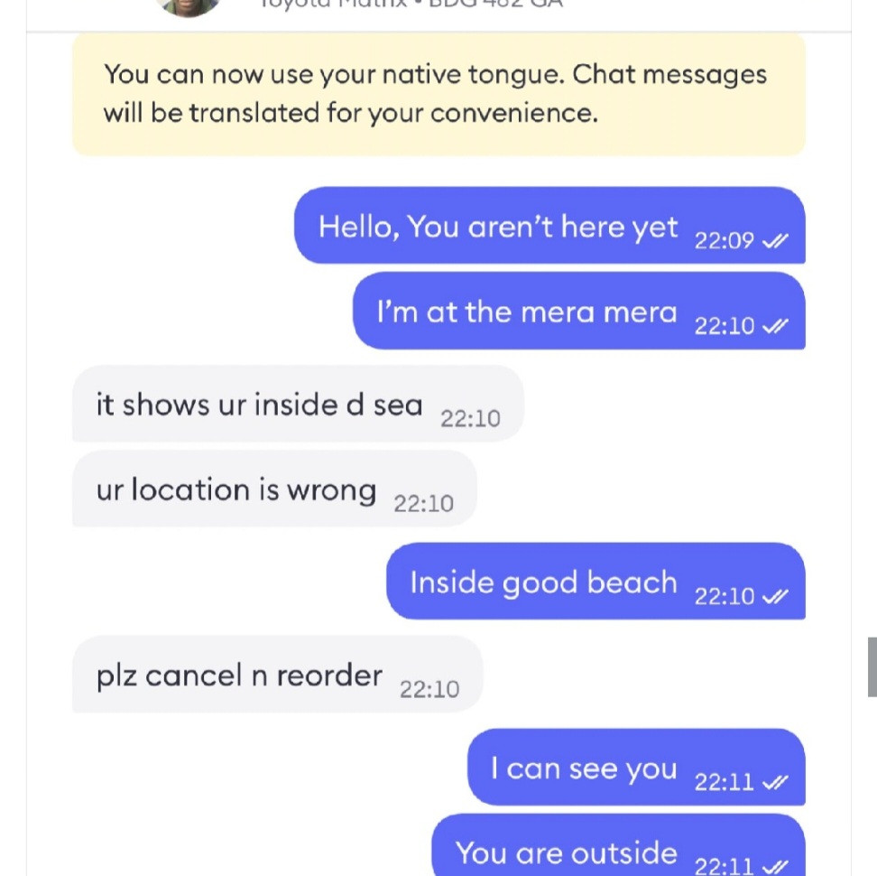 Man shares chat with a Bolt driver after misunderstanding over location