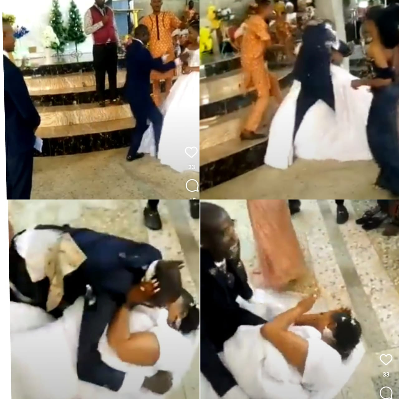 Couple fall to the ground after groom
