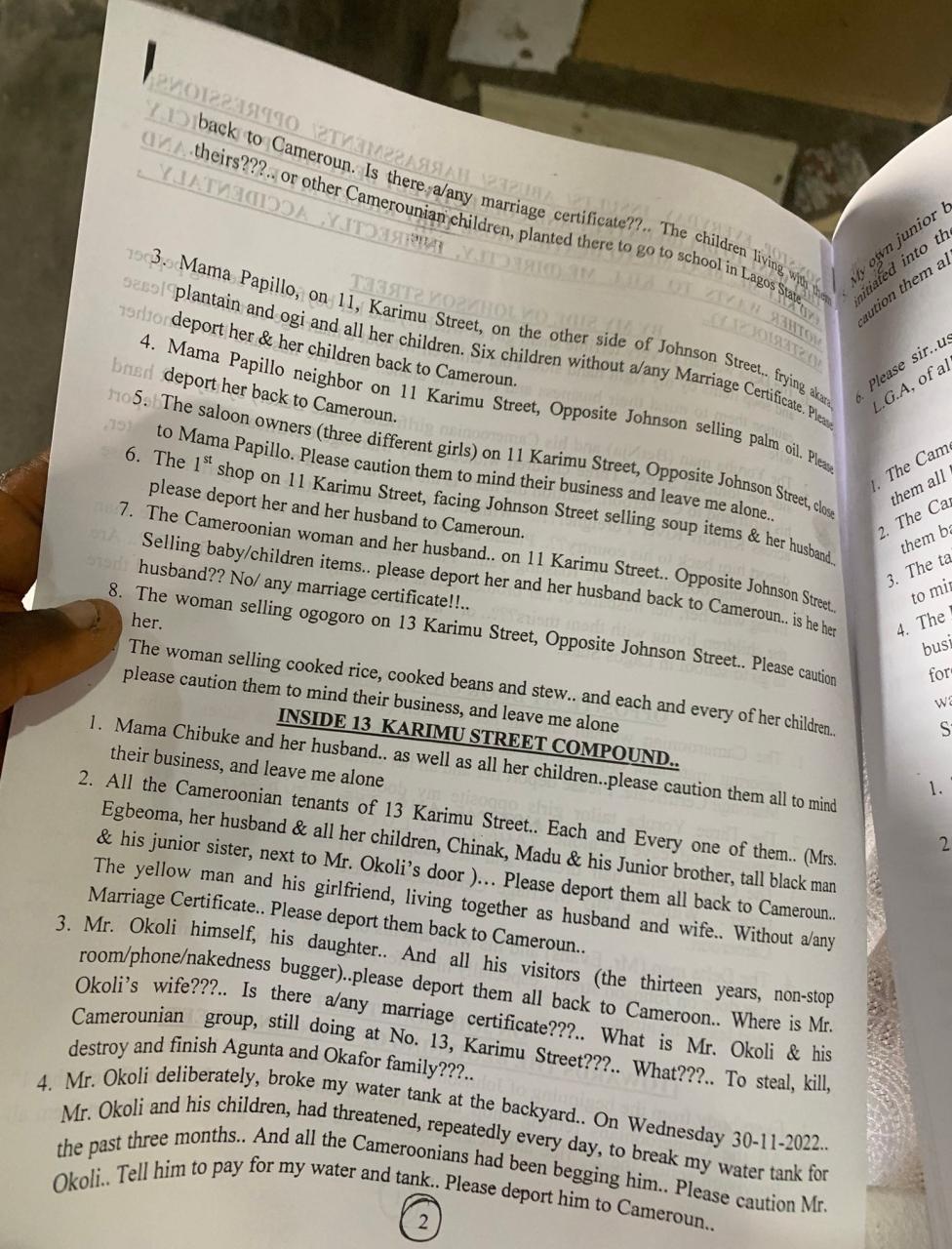 Woman writes and prints offences her street residents committed against her all year then shares copies to the whole street