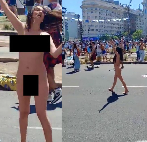 Argentina fan strips naked on very spot where Diego Maradona promised to go nude