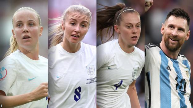 Beth Mead, Leah Williamson, Keira Walsh and Lionel Messi