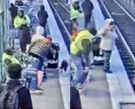 Woman arrested after video shows her pushing toddler onto train tracks (video)
