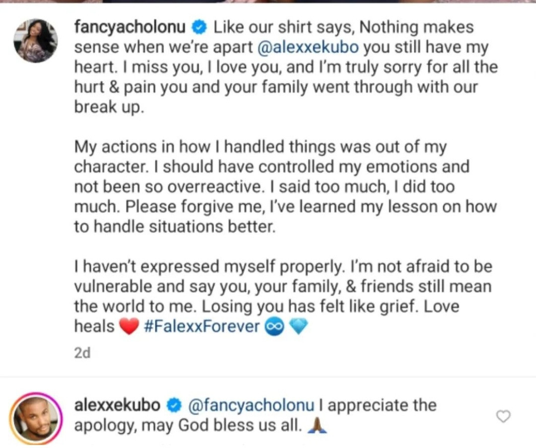 Alex Ekubo made me issue that public apology and I fell for it. My eyes are now open - Fancy Acholonu claims after being dragged for apologizing to ex-fiance
