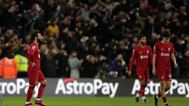 Liverpool players look dejected after Wolves loss