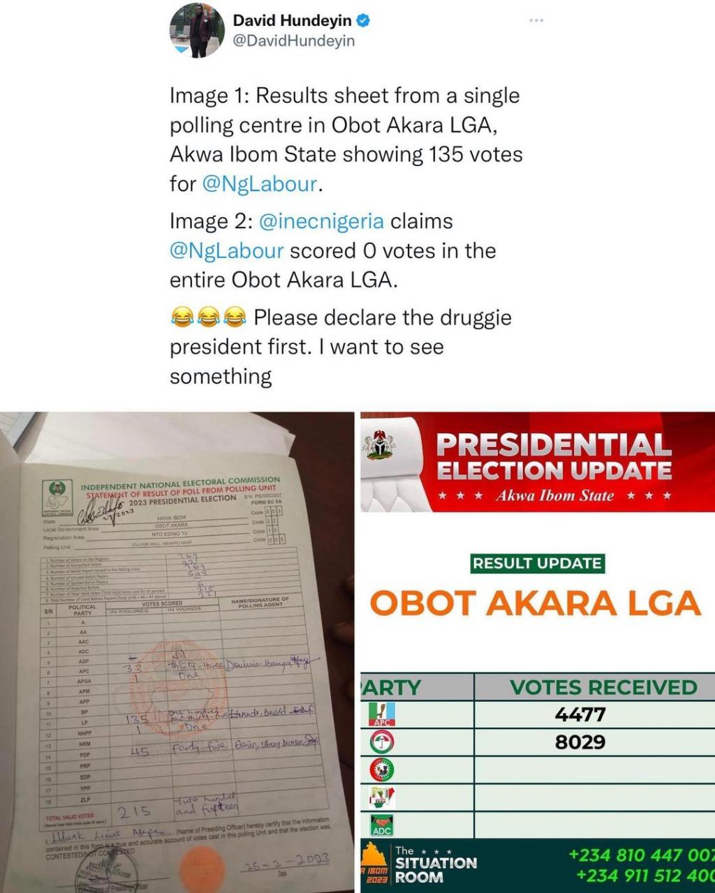 Investigative journalist David Hundeyin shares "proof" as he continues to allege "crude election rigging" across States (video/photos)