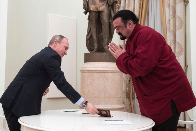 Vladimir Putin signs a decree honoring Hollywood actor and Russian citizen Steven Seagal
