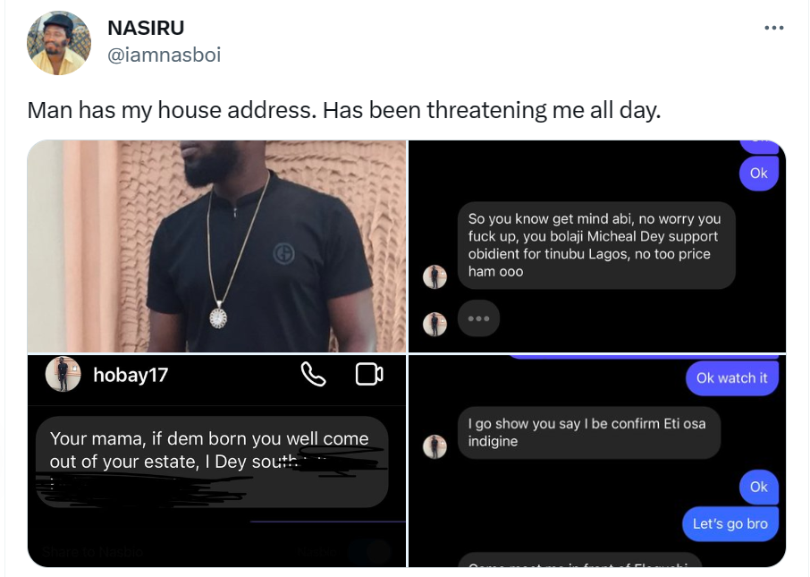 Nasboi shares chat with APC supporter who has been threatening him for supporting Labour Party
