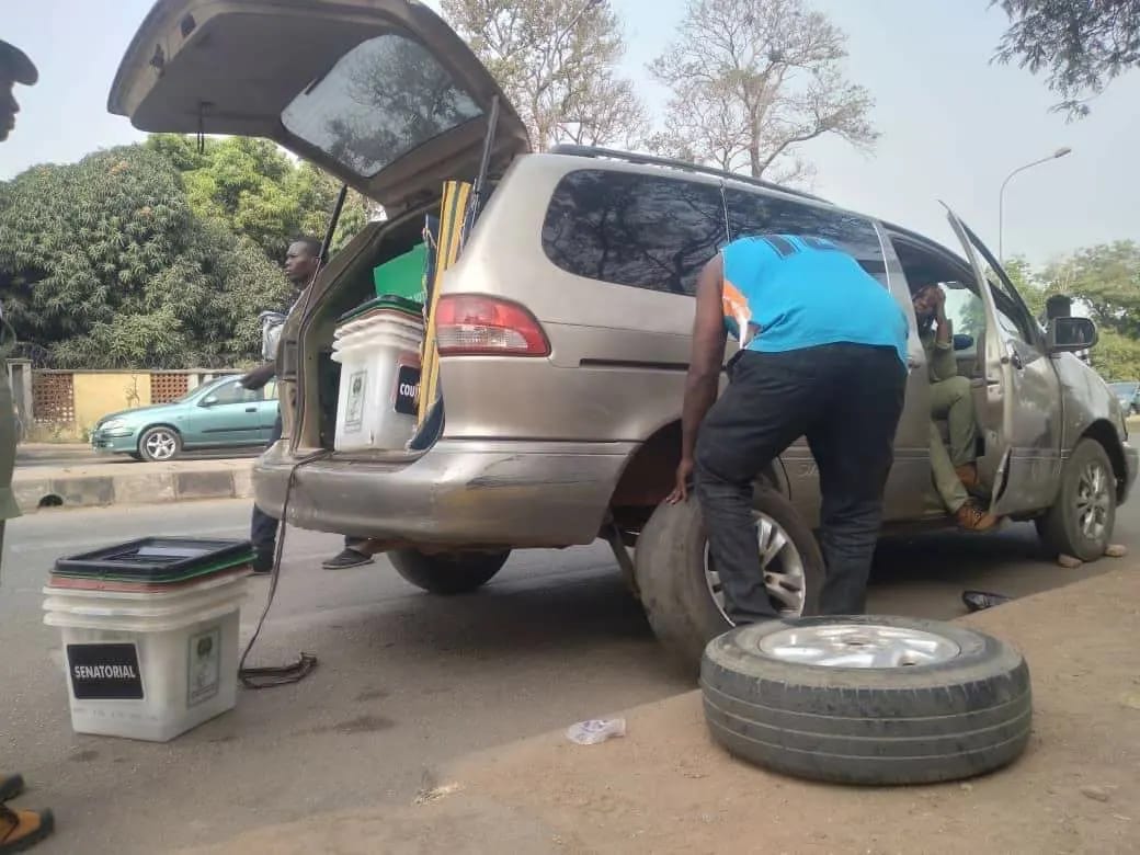 Vehicle conveying election materials breaks down in Enugu (photos)