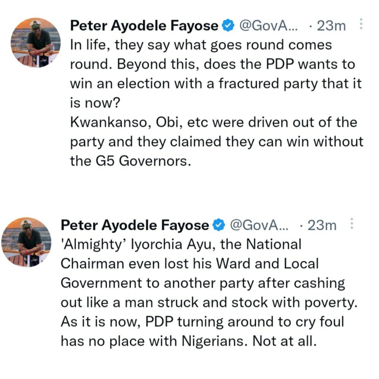Accept defeat in maturity and retire peacefully to Dubai - Ayo Fayose tells PDP Presidential candidate,  Atiku Abubakar as he drags his own Party and praises Peter Obi and Labour Party