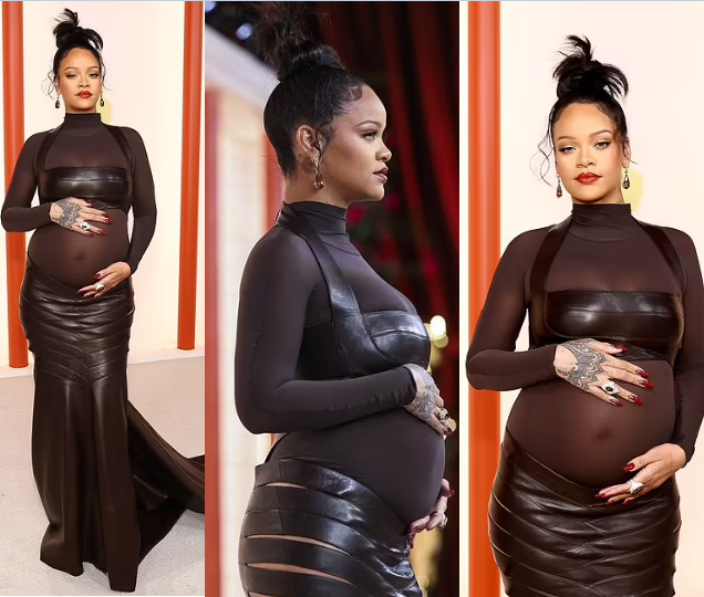 Pregnant Rihanna shows off her baby bump in sheer dress on the Oscars 2023 red carpet (video)