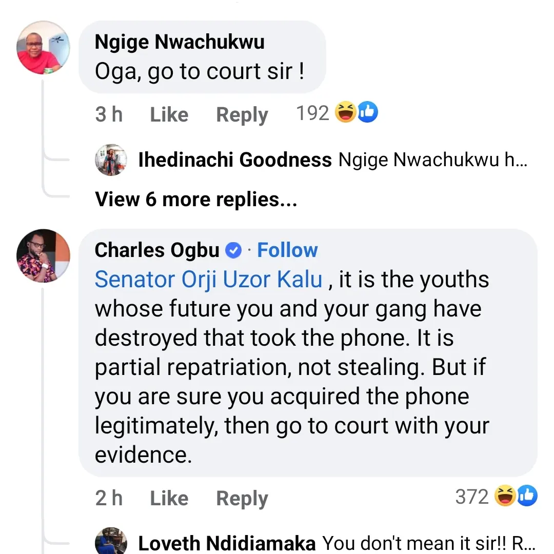 "Go to court sir" Nigerians advice Orji Uzor Kalu after his phone was stolen during certificate of return presentation in Abuja
