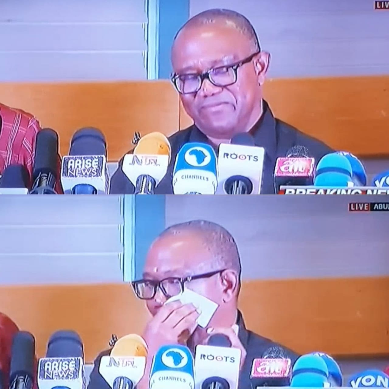 Peter Obi weeps as he shares his encounter with a Nigerian lady who trained as a baker and can