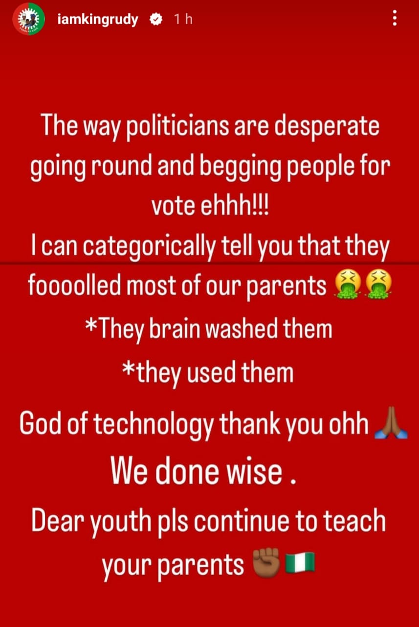 The way politicians are desperately going about begging people for votes shows they fooled most of our parents - Singer Paul Okoye