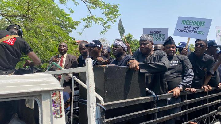 Atiku Abubakar leads other PDP members in protest to INEC