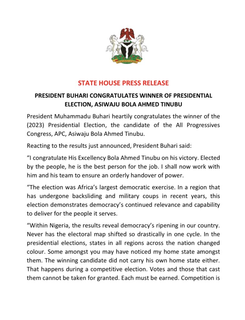 "None of the issues registered represent a challenge to the freeness and fairness of the elections. The people have spoken