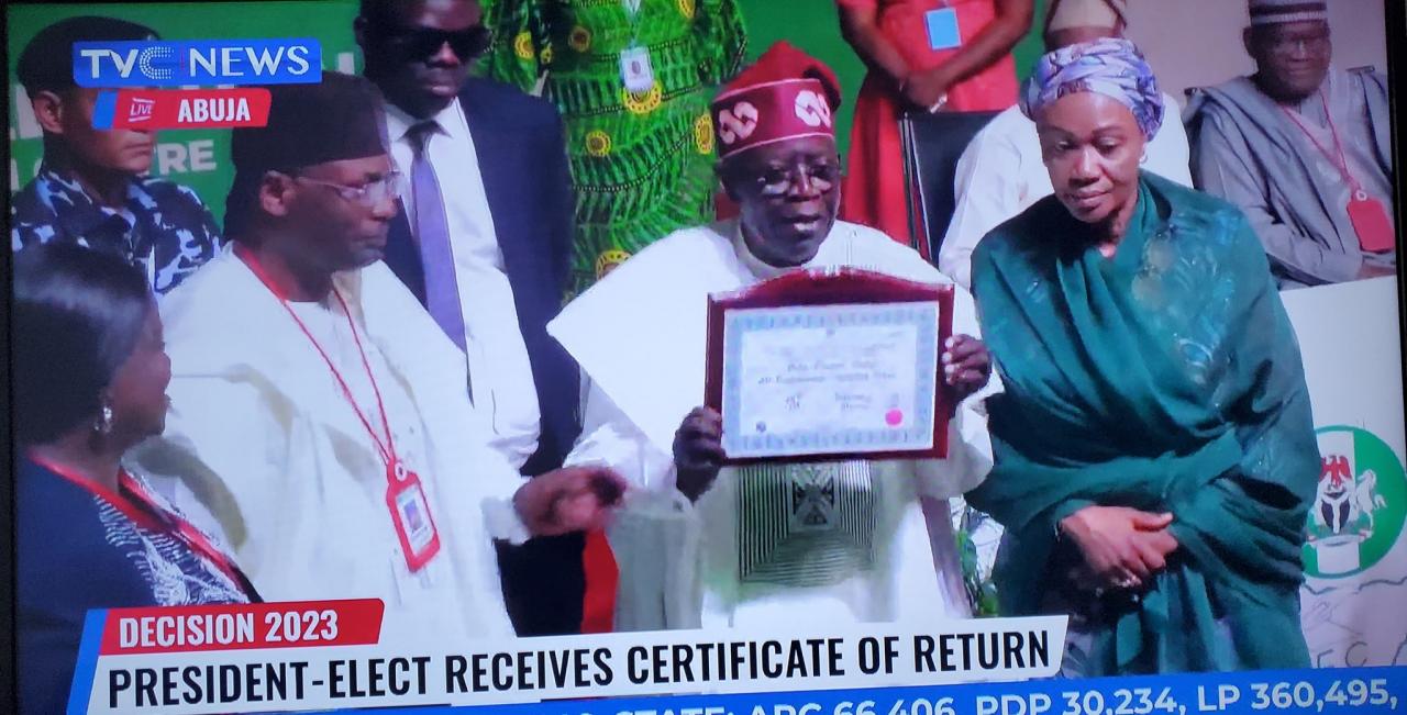 Bola Tinubu receives his Certificate of Return as President-elect (photos/video)