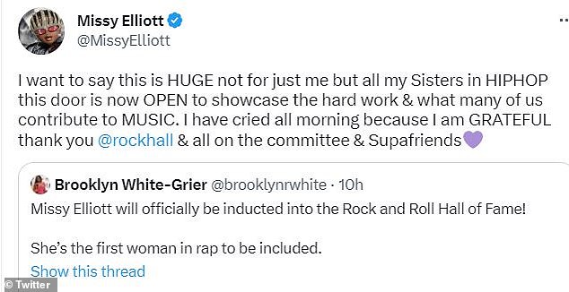 Missy Elliott becomes the first-ever female rapper admitted into the Rock & Roll Hall of Fame