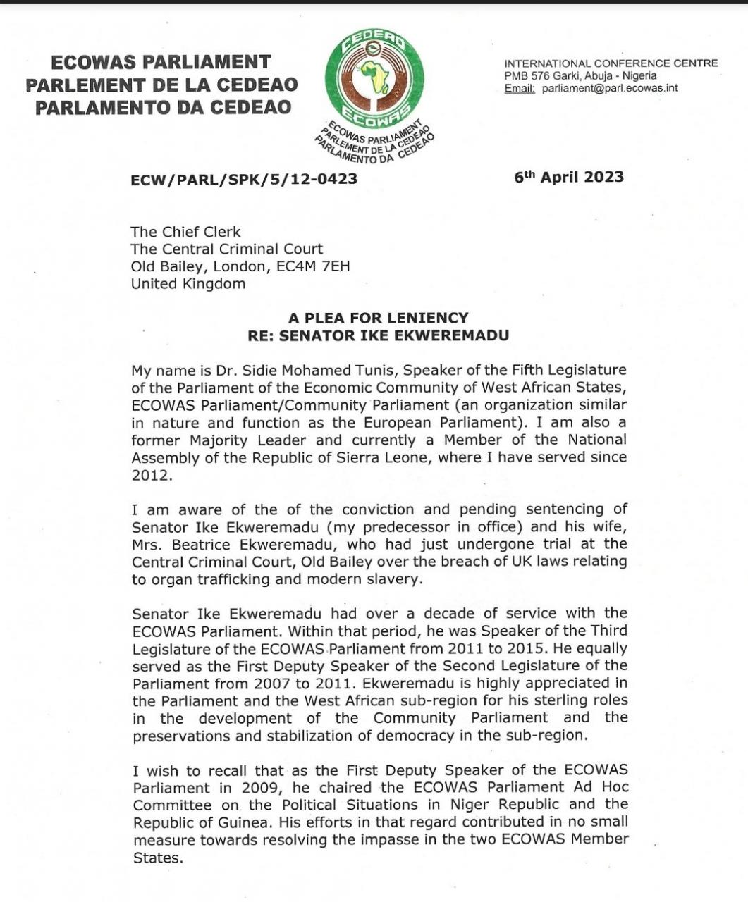 Organ trafficking: ECOWAS Parliament pleads for leniency as Ekweremadu awaits UK court sentence