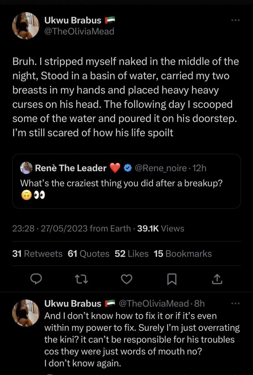 I stripped naked and cursed my ex after we broke up and now his life is ruined - Twitter user