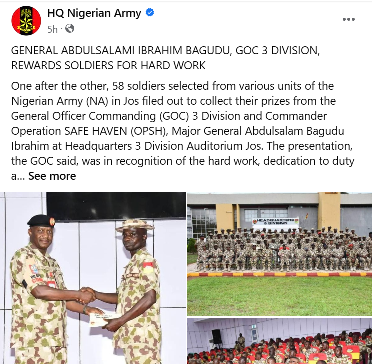 Nigerian army rewards soldiers with bicycles and cash for good conduct