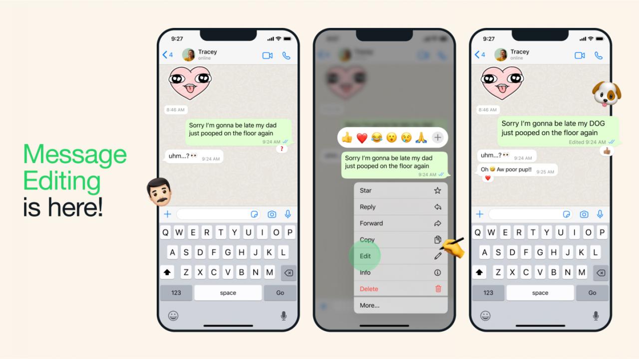 Whatsapp now allows users to edit sent messages, but only for 15 minutes