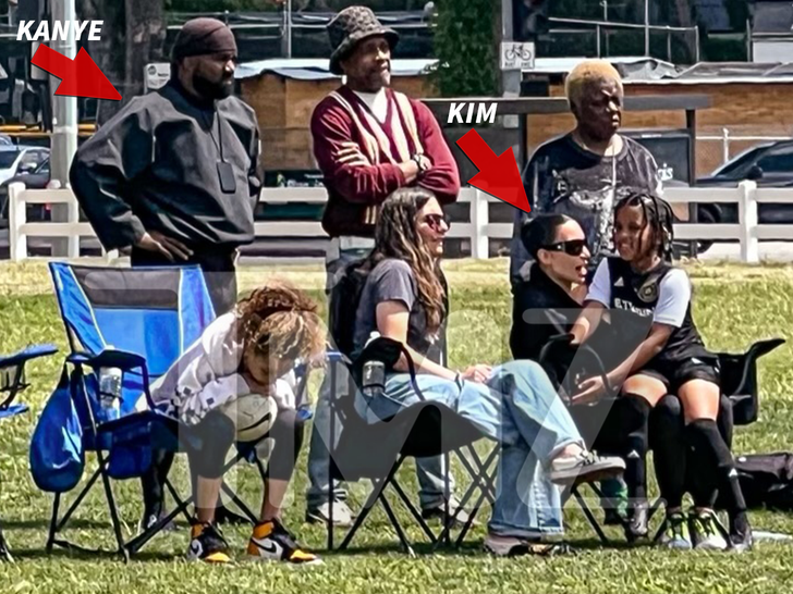 Kim Kardashian and ex-husband Kanye West keep their distance as they co-parent at son Saint?s�soccer�game (photos)
