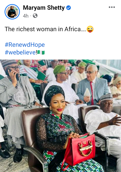 "The richest woman in Africa" - Lady says as she sits at VIP section with billionaires, Aliko Dangote, Femi Otedola and Abdul Samad Rabiu during Tinubu