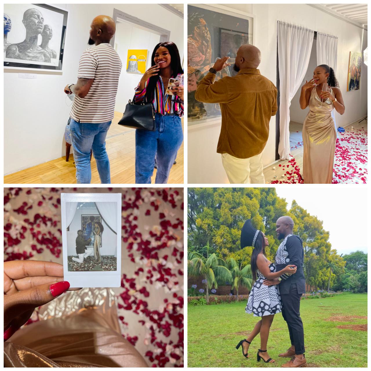 "I photo-bombed this guy at the gallery" - South African lady reveals how she met her boyfriend as he proposes to her