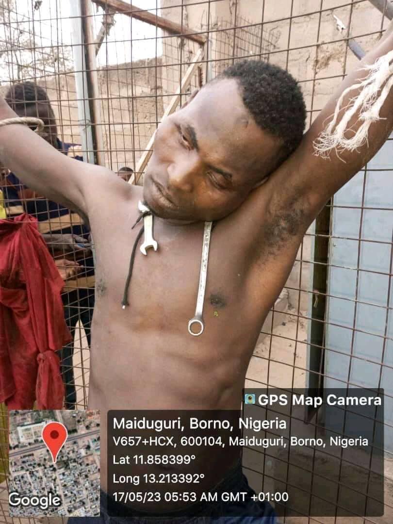 Alleged cable thief caught and tied to transformer in Maiduguri