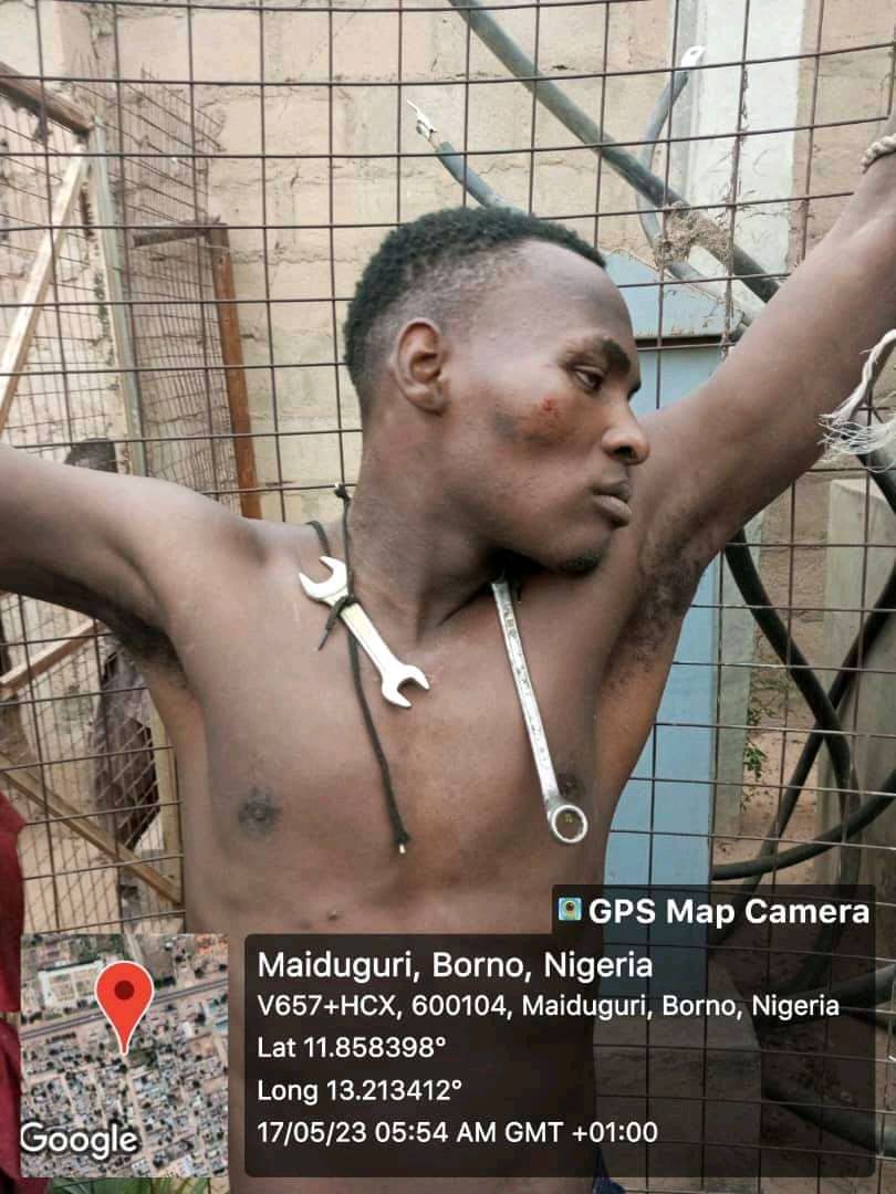 Alleged cable thief caught and tied to transformer in Maiduguri