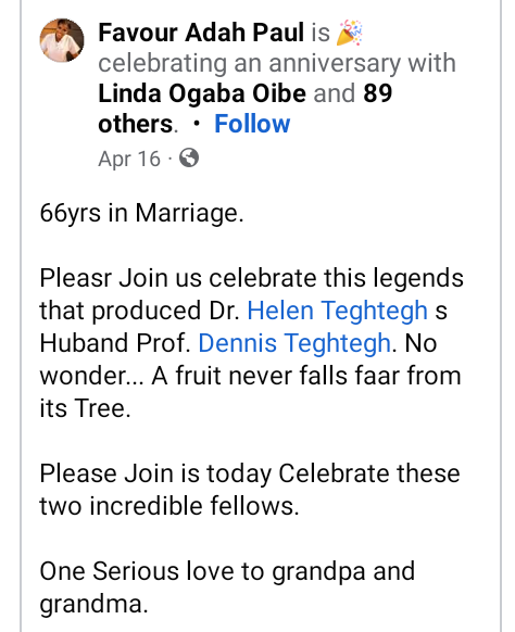 Nigerian couple celebrates 66th wedding anniversary