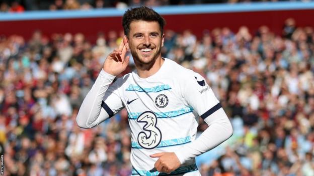 Mason Mount celebrates scoring against Aston Villa in October.