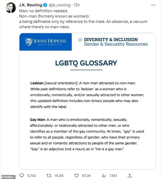 Author JK Rowling slams John Hopkins University after it declares a lesbian is 