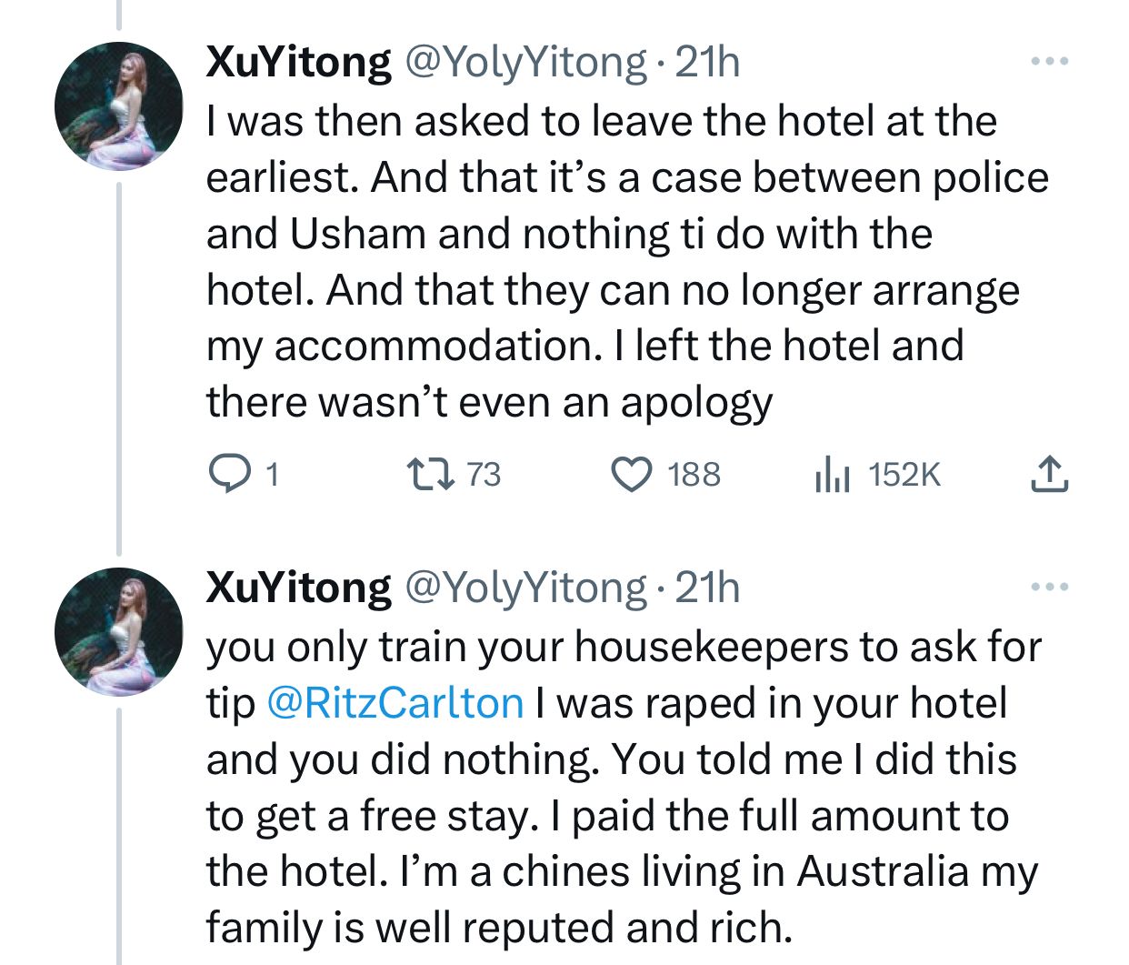 Chinese lady recounts how she was raped by her butler in a hotel in Maldives