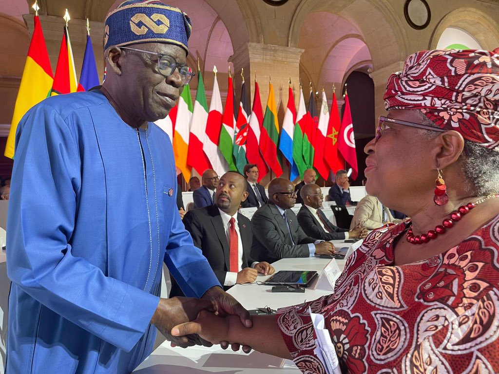 DG of World Trade Organization, Ngozi Okonji-Iweala shares photo of herself with President Tinubu at the Paris Global Financial summit