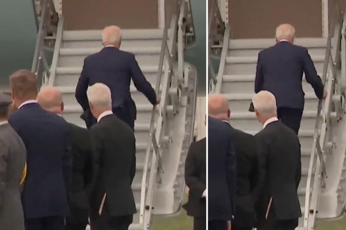 Joe Biden nearly trips and falls while boarding Air Force One (video)