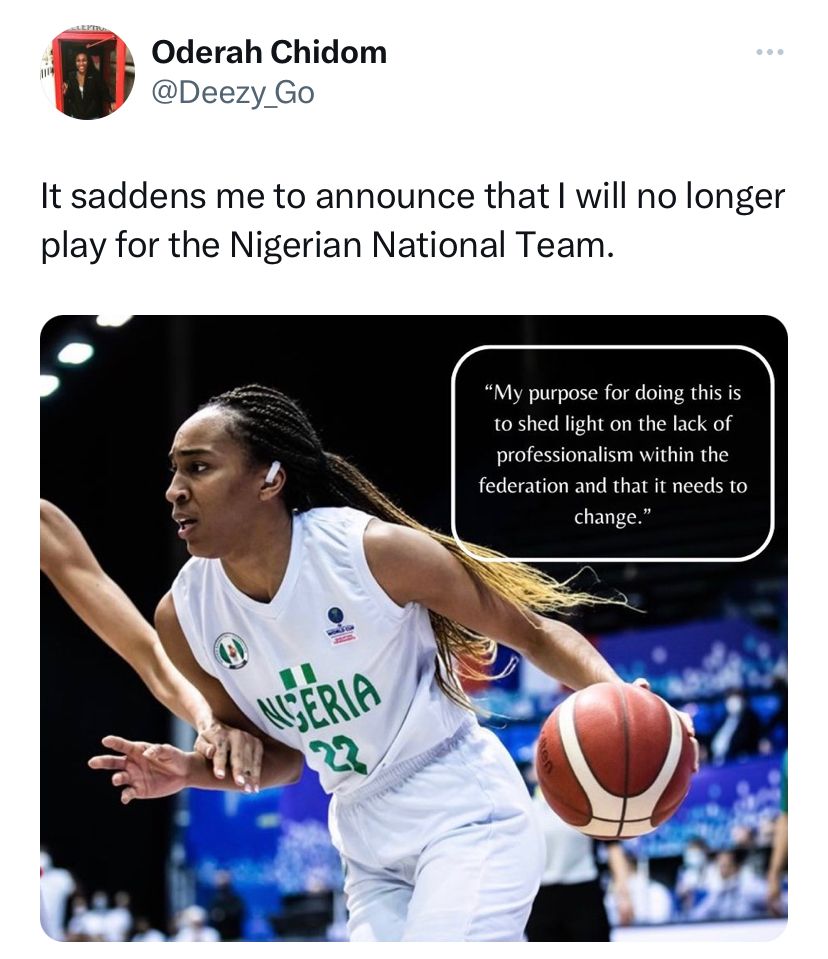 AfroBasket champion, Oderah Chidom quits Nigeria Women