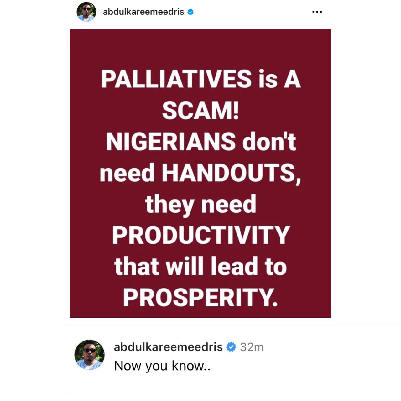 Palliatives is a scam - Singer Eedris Abdulkareem says