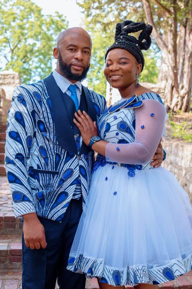 Nigerian couple trend on social media after infusing African print in their wedding outfits (photos)