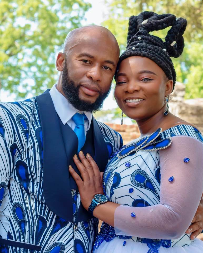 Nigerian couple trend on social media after infusing African print in their wedding outfits (photos)