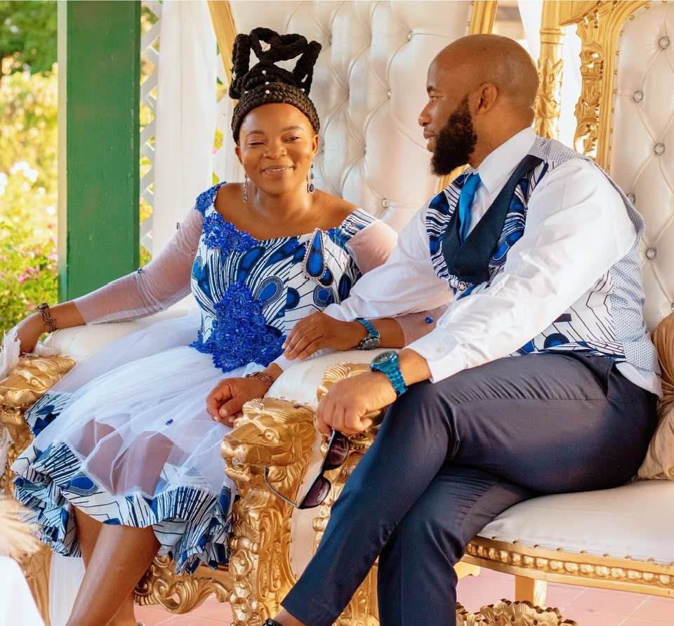 Nigerian couple trend on social media after infusing African print in their wedding outfits (photos)