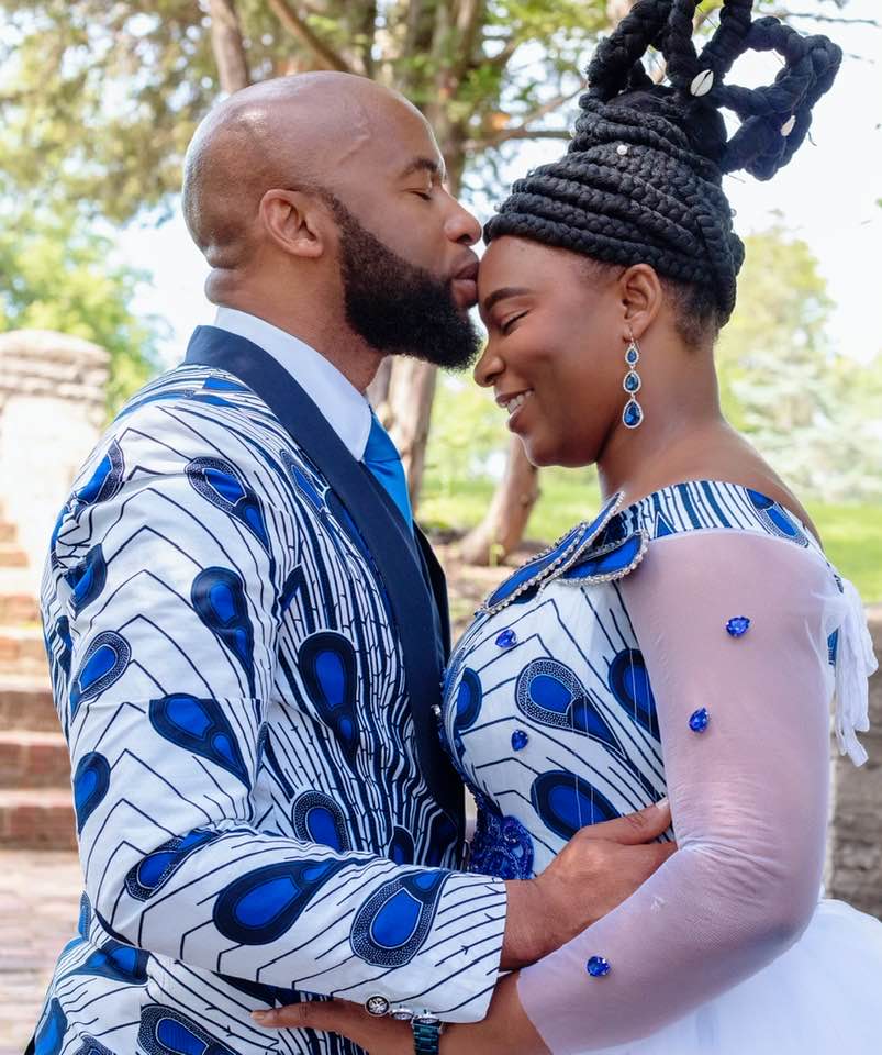 Nigerian couple trend on social media after infusing African print in their wedding outfits (photos)