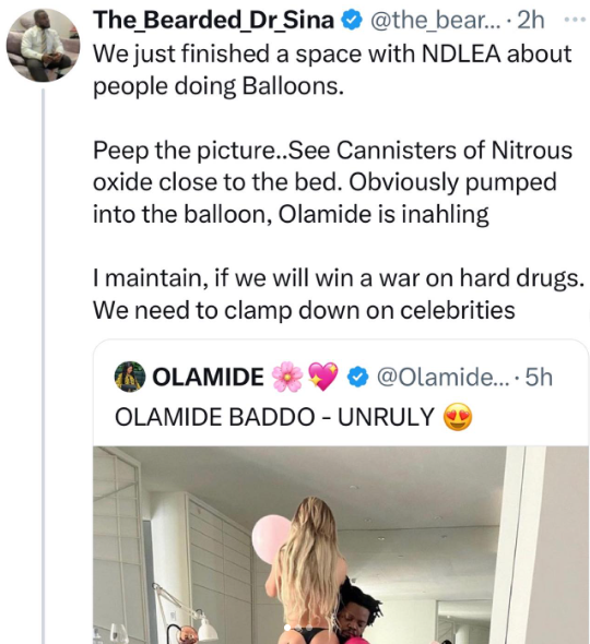 Nigerian doctor queries a recent photo rapper, Olamide, shared online
