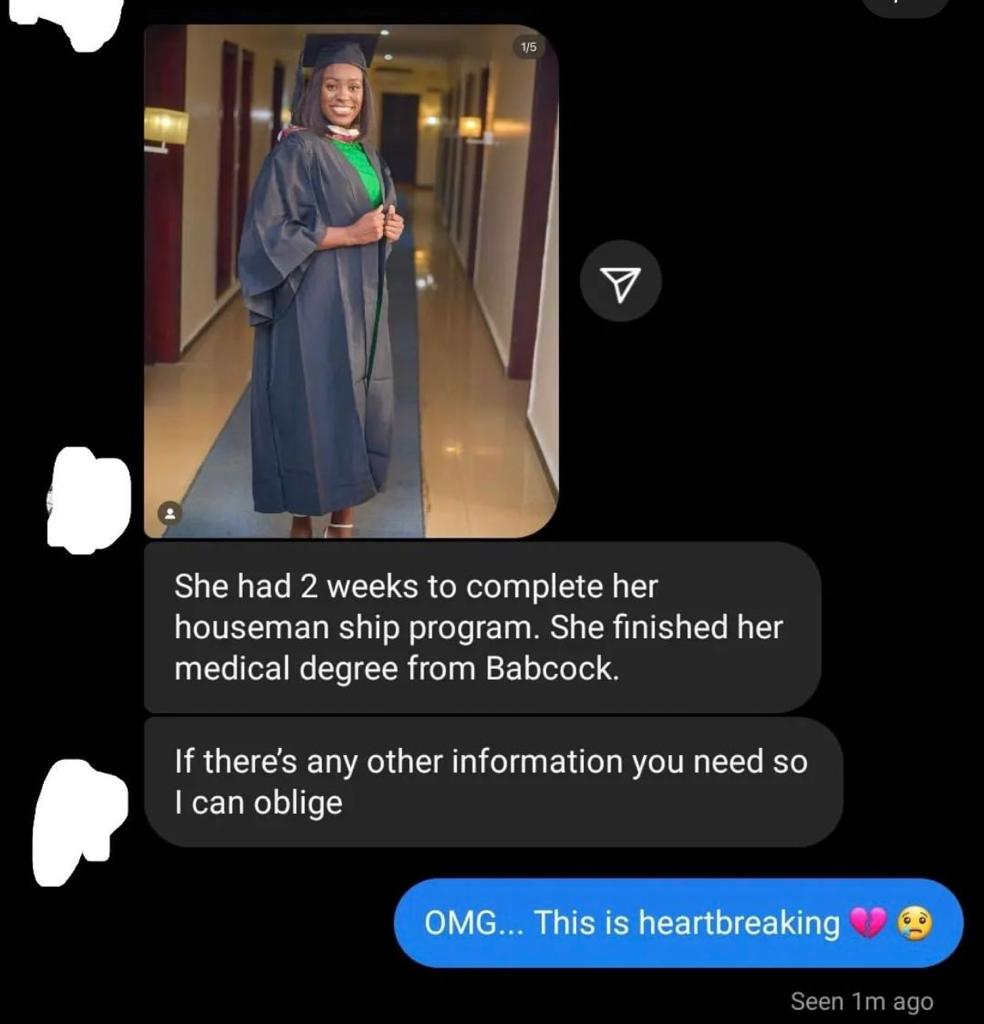 Two weeks to completion of her housemanship, female doctor d!es in an elevator accident in a General hospital in Lagos