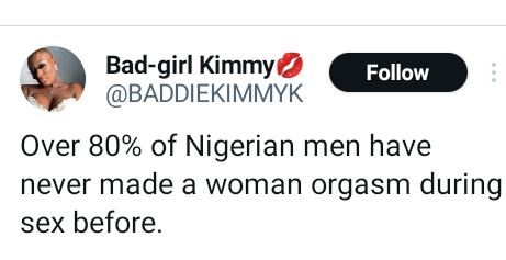 Over 80% of Nigerian men have never made a woman orgasm during s*x - Lady says